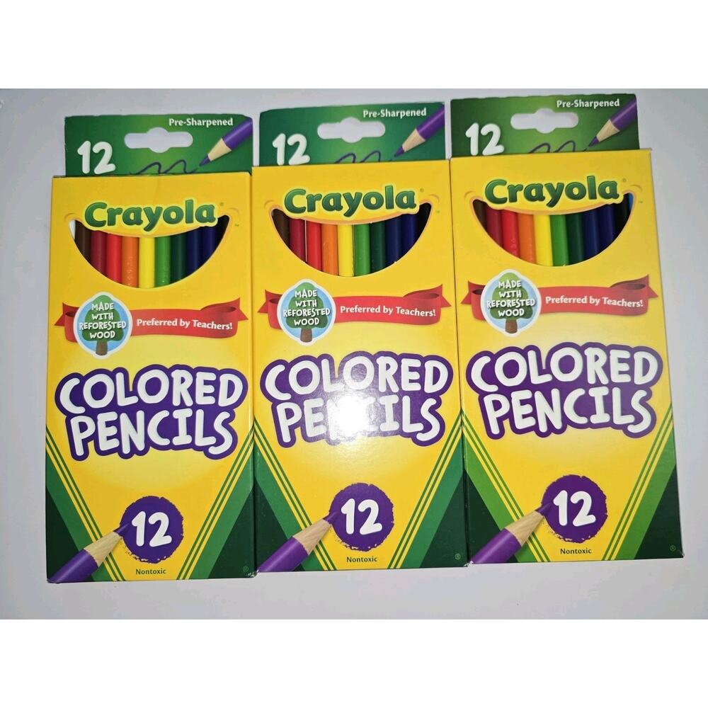 Crayola Lot of 3 Colored Pencils 12ct Packs Pre-Sharpened School Supplies‎ - New